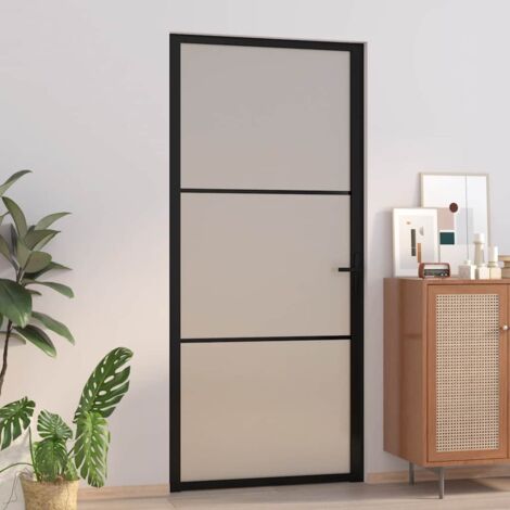 Porte intérieure-Portes d'entrée 93x201,5 cm Noir Verre mat et aluminium 749323 (1/5)