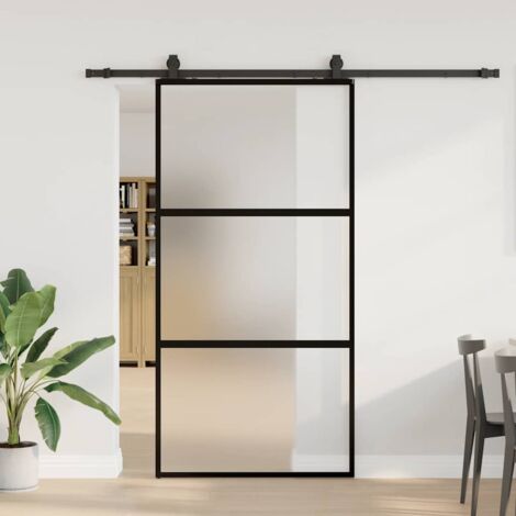 Porte coulissante avec kit de quincaillerie-Porte intérieure avec kit de montage complet noir 102,5x205 cm 212323 (1/5)
