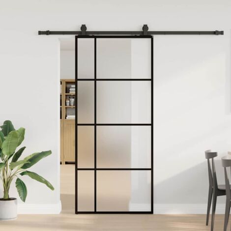 Porte coulissante kit de quincaillerie-Porte intérieure avec kit de montage complet noir 90x205 cm verre ESG 386210 (1/5)