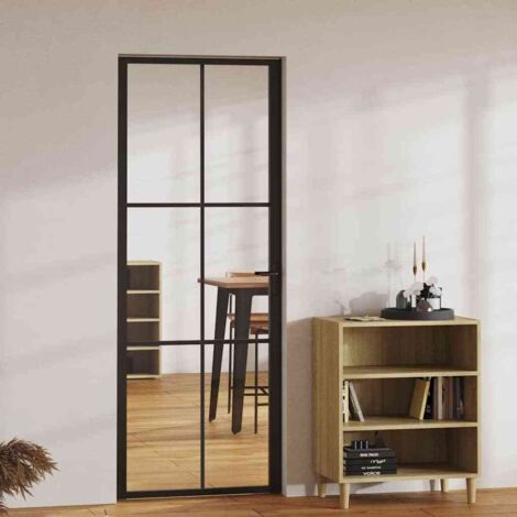 Porte intérieure-Portes d'entrée Verre ESG et aluminium 76x201,5 cm Noir 707593 (1/5)