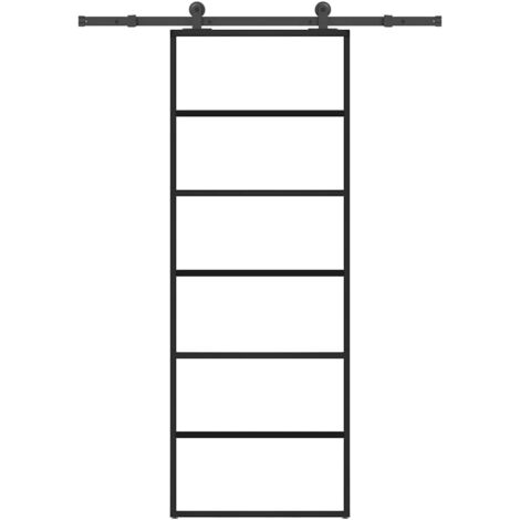 Porte coulissante avec kit de quincaillerie-Porte intérieure avec kit de montage complet 76x205 cm Verre ESG 253262 (1/5)
