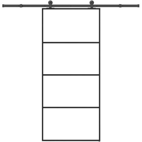 Porte coulissante avec kit de quincaillerie-Porte intérieure avec kit de montage complet 90x205 cm Verre ESG 309466 (1/5)