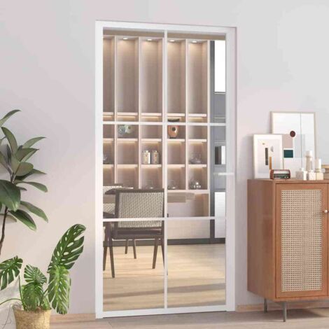 Porte intérieure-Portes d'entrée 102,5x201,5 cm Blanc Verre ESG et aluminium 873701
