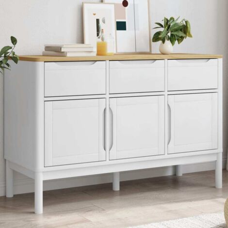 Buffet-Meuble de rangement FLORO blanc 114x43x74 cm bois massif de pin 937426 (1/5)