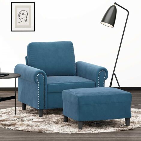 Fauteuil avec repose-pied-Chaise de relaxation-Fauteuil Relax Bleu 60 cm Velours 880208 (1/5)