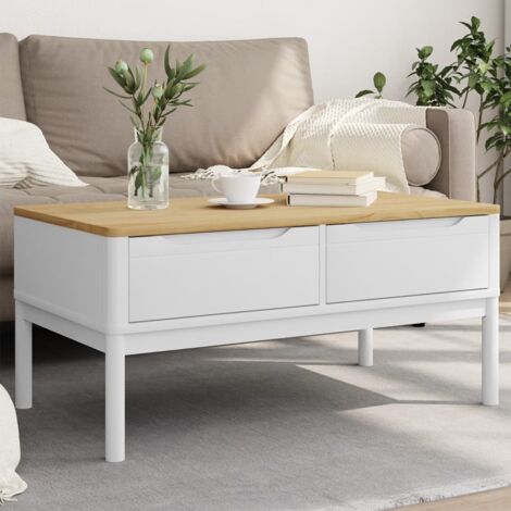 Table basse-Table Salon-Table d'appoint FLORO blanc 99x55,5x45 cm bois massif de pin 151808 (1/5)