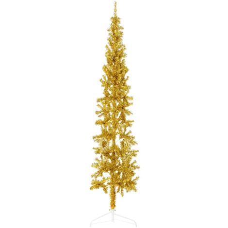 Demi sapin de Noël artificiel mince avec support-Décoration de Fête pour Noël Doré 180 cm 884172 (1/5)