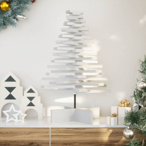Sapin de Noël en bois pour décoration-Arbre de Noël-Décoration de Fête pour Noël blanc 80 cm pin massif 243467 (1/5)