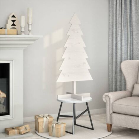 Sapin de Noël en bois pour décoration-Arbre de Noël-Décoration de Fête pour Noël blanc 120 cm pin massif 381448 (1/5)