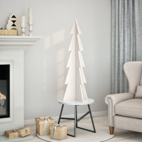 Sapin de Noël en bois pour décoration-Arbre de Noël-Décoration de Fête pour Noël blanc 112 cm pin massif 971662 (1/5)