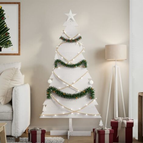 Sapin de Noël en bois pour décoration-Arbre de Noël-Décoration de Fête pour Noël blanc 150 cm pin massif 737734 (1/5)