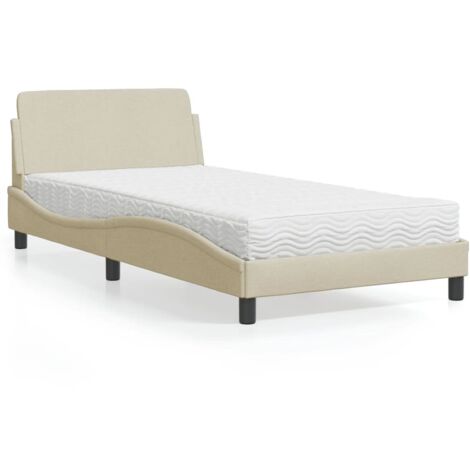 Lit avec matelas-Lit Adulte avec matelas Dover crème 100x200 cm tissu 305920 (1/5)