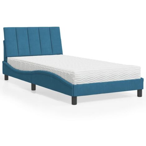 Lit avec matelas-Lit Adulte avec matelas Hanko bleu 100x200 cm velours 816616 (1/5)