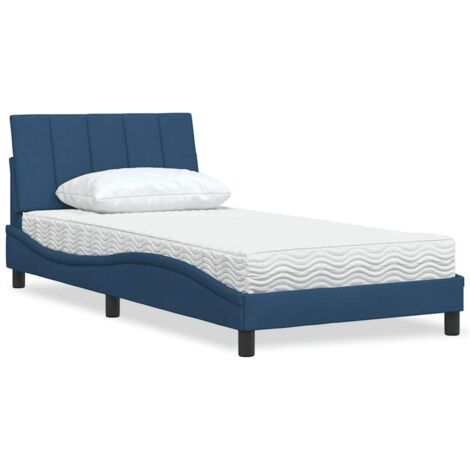 Lit avec matelas-Lit Adulte avec matelas Hanko bleu 100x200 cm tissu 367526 (1/5)