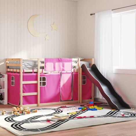 Lit superposé sans matelas avec toboggan et rideaux-Lit pour enfants 80x200 cm 559599 (1/5)