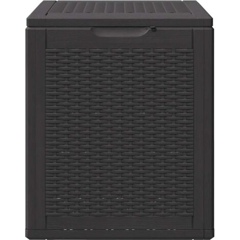Boîte Rangement Jardin 90 L Noir Effet Rotin - Coffre Extérieur PP Résistant Intempéries