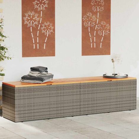 Boîte de rangement de jardin-Coffre de rangement-Stockage Rangement gris résine tressée bois d'acacia 279158