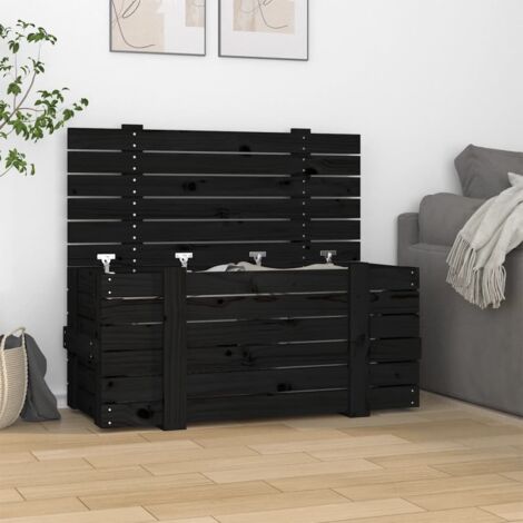 Boîte de rangement-Coffre de rangement-Stockage Rangement Noir 91x40,5x42 cm Bois massif de pin 676693 (1/5)