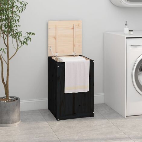 Boîte à linge-Coffre de rangement-Stockage Rangement Noir 44x44x66 cm Bois massif de pin 516922 (1/5)