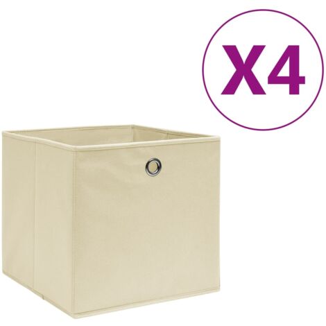 Boîtes de rangement 4 pcs-Coffre de rangement-Stockage Rangement Tissu intissé 28x28x28 cm Crème 650861 (1/5)
