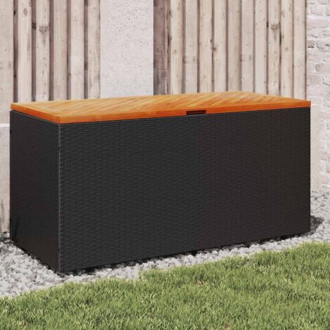 Boîte de rangement de jardin-Coffre de rangement-Stockage Rangement noir résine tressée bois d'acacia 717429