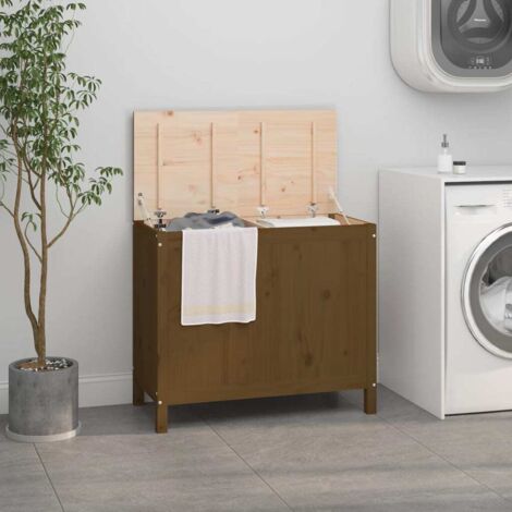 Boîte à linge-Coffre de rangement-Stockage Rangement Marron miel 88,5x44x76 cm Bois massif de pin 455182 (1/5)