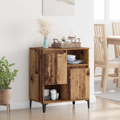 Buffet Bas En Bois D'Ingénierie Chêne Artisanal - 60x35x70 Cm Avec Pieds Fer