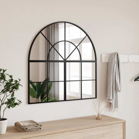 Miroir mural-Miroir Suspendu noir 80x80 cm arche fer 323147 (1/5)