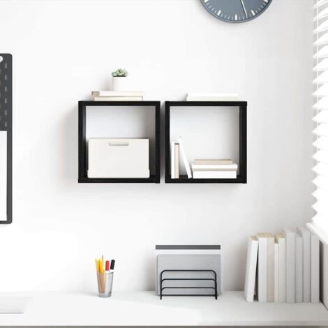 Étagères murales avec étagère 2 pcs-Étagère flottante-Étagère Suspendue Chêne noir 26 x 15 x 26 cm 710419 (1/5)