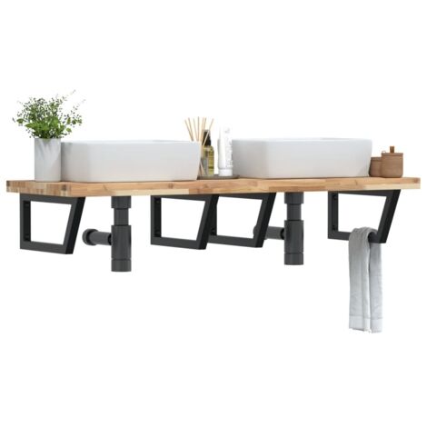 Étagère de vasque murale-Étagère murale-Étagère Suspendue acier et bois massif d'acacia 712945 (1/5)
