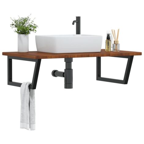 Étagère de vasque murale-Étagère murale-Étagère Suspendue acier et bois de chêne massif 356383 (1/5)