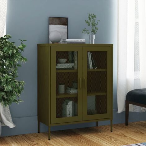 Armoire de rangement-Meuble de stockage Vert olive 80x35x101,5 cm Acier 599822 (1/5)