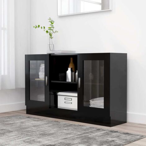 Armoire à vitrine-Meuble de rangement vitré Noir 120x30,5x70 cm Bois d'ingénierie 324965 (1/5)