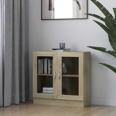 Armoire à vitrine-Meuble de rangement vitré Chêne sonoma 82,5x30,5x80cm Bois d'ingénierie 125934 (1/5)