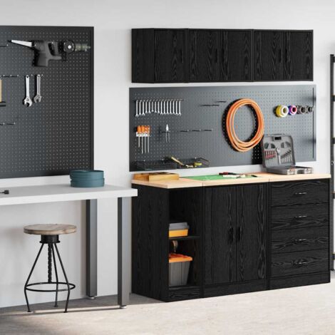 Armoires de garage 2 pcs-Meuble de rangement noir bois d'ingénierie 999628