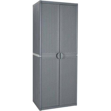 Armoire de rangement de jardin-Meuble de stockage gris 65x45x172 cm PP rotin 635598 (1/5)