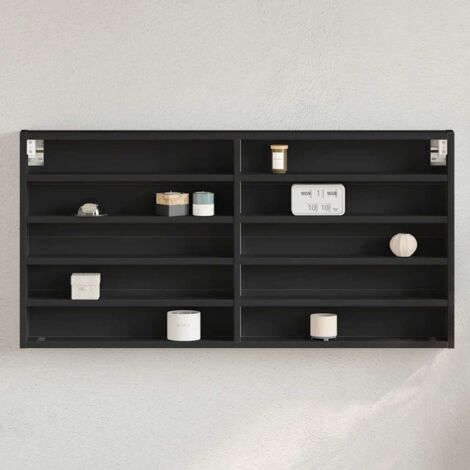 Armoire à vitrine-Meuble de rangement vitré noir 100x8,5x50 cm bois d'ingénierie 669359 (1/5)