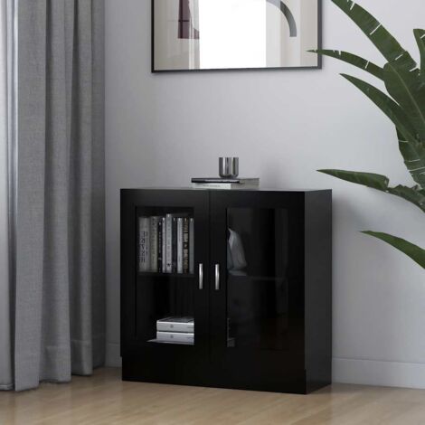 Armoire à vitrine-Meuble de rangement vitré noir 82,5x30,5x80 cm Bois d'ingénierie 224657 (1/5)