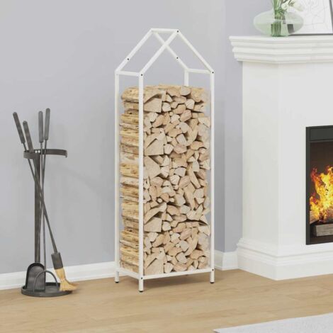 Portant de bois chauffage- Porte-bûches- Meuble pour range bûches blanc 40x25x120 cm 671091 (1/5)