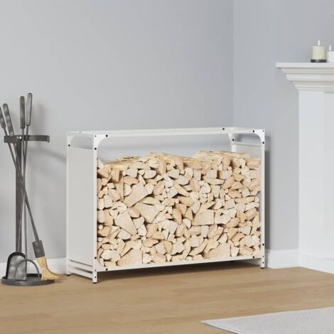 Portant de bois chauffage- Porte-bûches- Meuble pour range bûches blanc 90x28x65 cm 255593 (1/5)