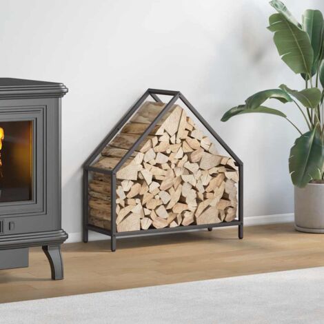 Portant de bois chauffage- Porte-bûches- Meuble pour range bûches noir 60x25x60 cm 390255 (1/5)