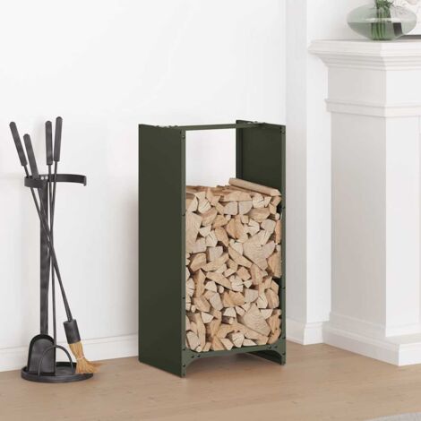 Portant de bois chauffage- Porte-bûches- Meuble pour range bûches vert olive 40x30x80 cm 302063