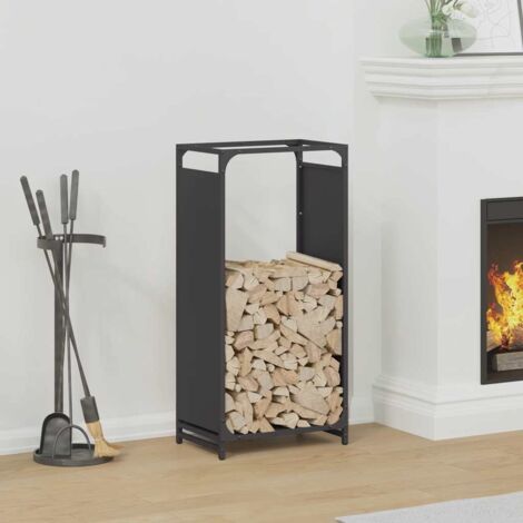 Portant de bois chauffage- Porte-bûches- Meuble pour range bûches noir 44x28x90 cm 423617 (1/5)