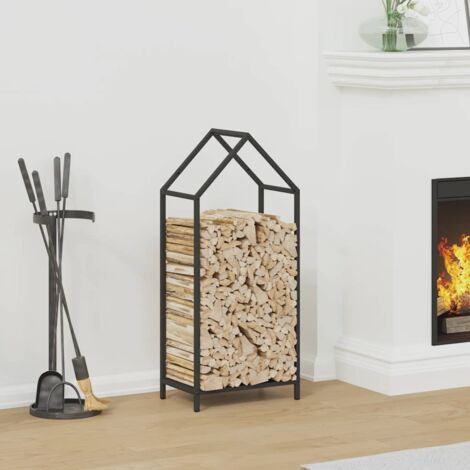 Portant de bois chauffage- Porte-bûches- Meuble pour range bûches noir 40x25x90 cm 430031 (1/5)