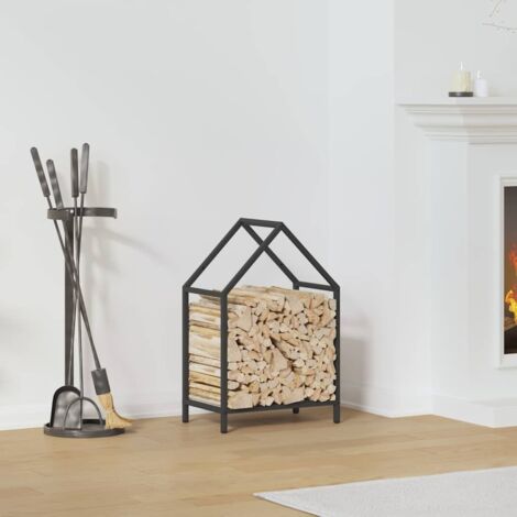Portant de bois chauffage- Porte-bûches- Meuble pour range bûches noir 40x25x60 cm 418640 (1/5)