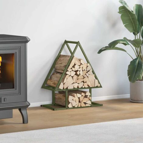 Portant de bois chauffage- Porte-bûches- Meuble pour range bûches vert olive 50x25x60 cm 116128 (1/5)