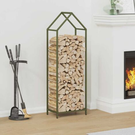 Portant de bois chauffage- Porte-bûches- Meuble pour range bûches vert olive 40x25x120 cm 364088 (1/5)