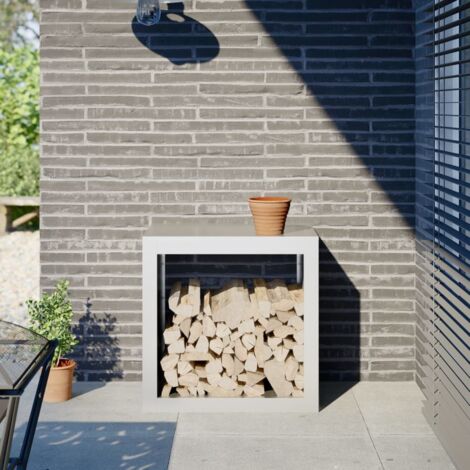Portant de bois chauffage- Porte-bûches -Meuble pour range bûches blanc 60x40x60 cm acier 631109 (1/5)