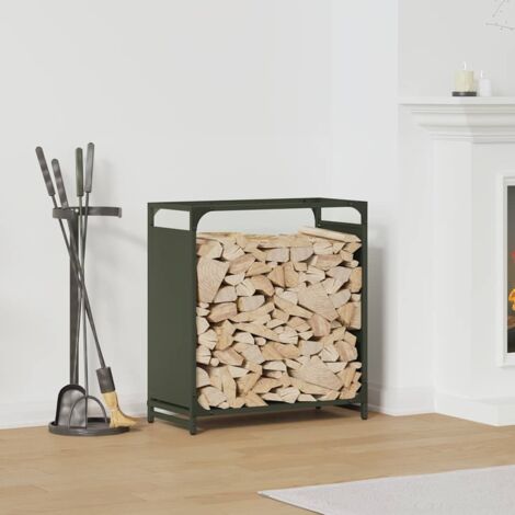 Portant de bois chauffage- Porte-bûches- Meuble pour range bûches vert olive 60x28x65 cm 138642 (1/5)