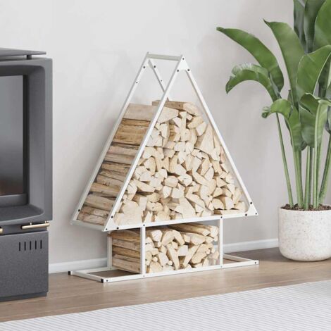 Portant de bois chauffage- Porte-bûches- Meuble pour range bûches blanc 80x25x90 cm 225853 (1/5)